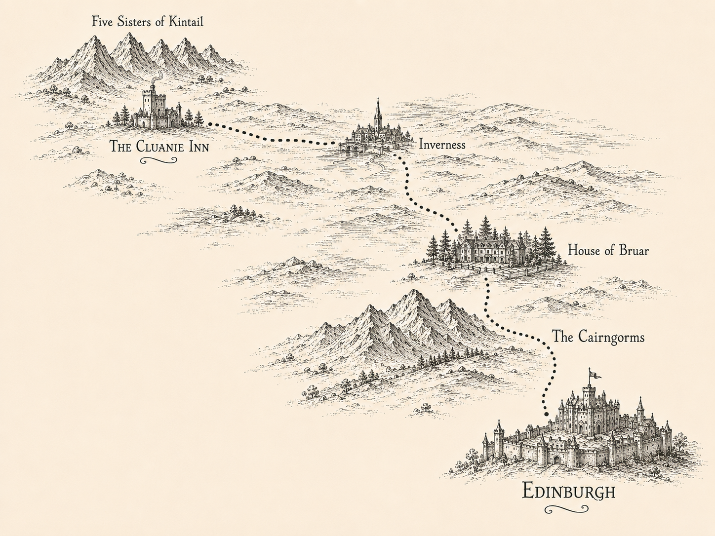 Hand-Drawn Return Road to Edinburgh Map